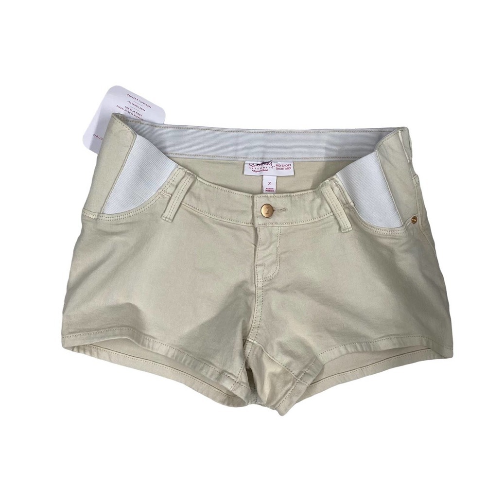 Women's Midi Maternity Shorts Size 2 Bone/Tan Color - 23
